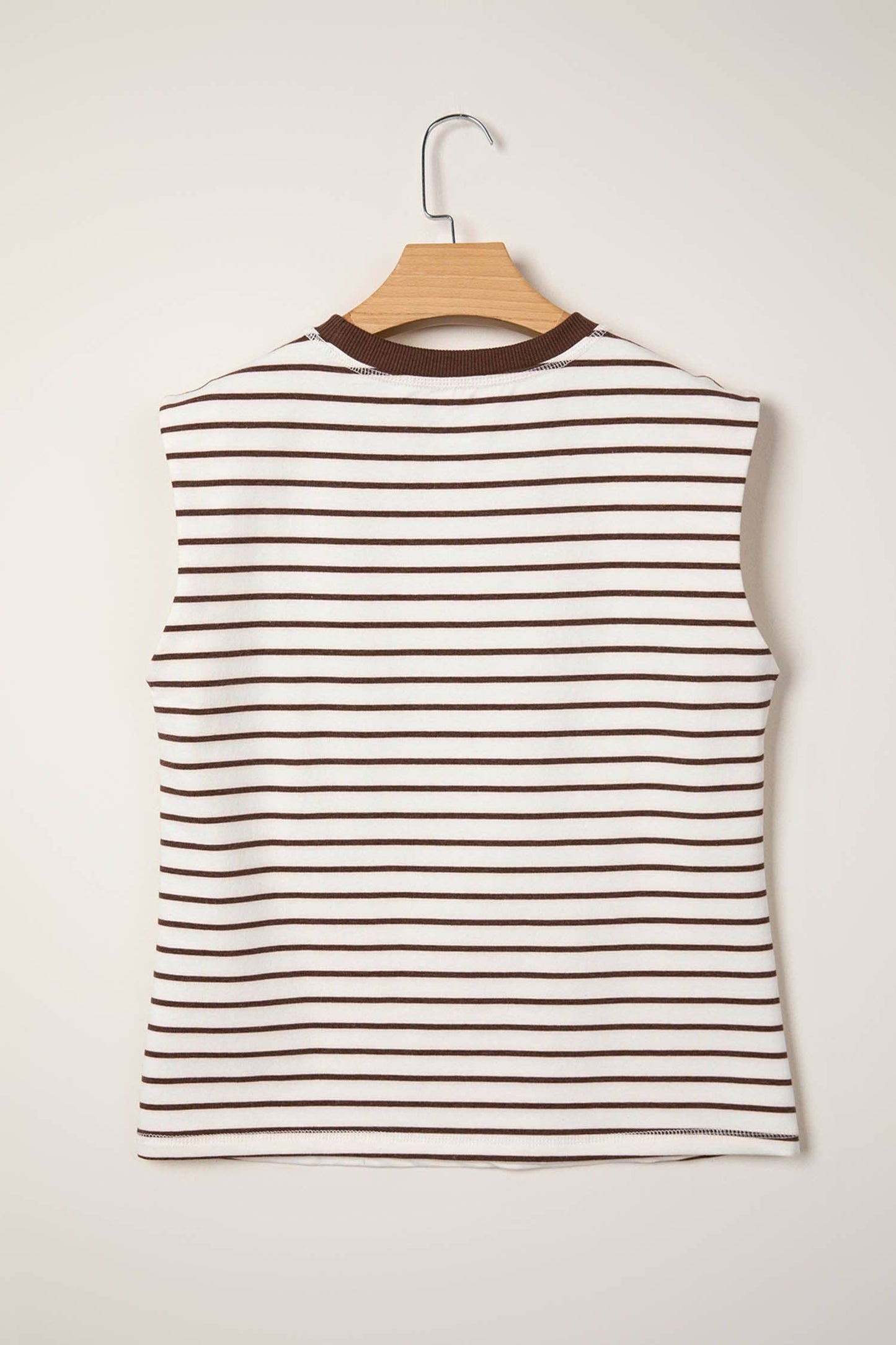 Stripe Ribbed Round Neck Trim Loose Tank Top