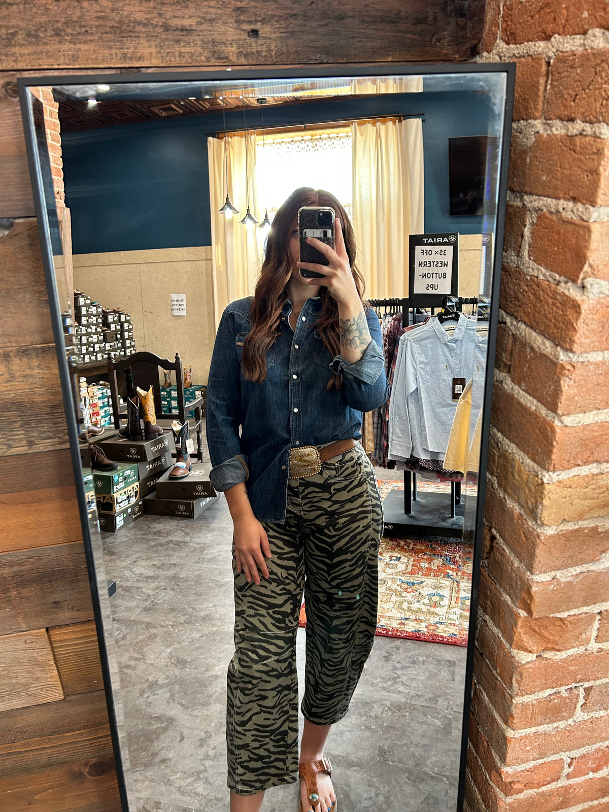 Gray Zebra Stripe Printed Wide Leg Jeans