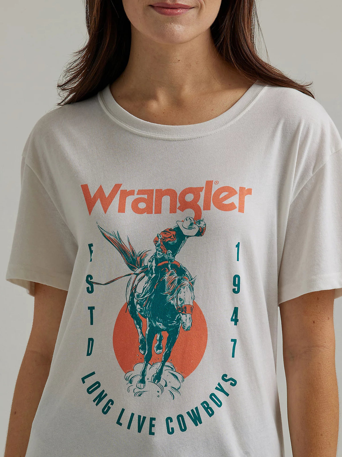 Women's Wrangler Western Graphic Boyfriend Tee in Marshmallow Cowboys