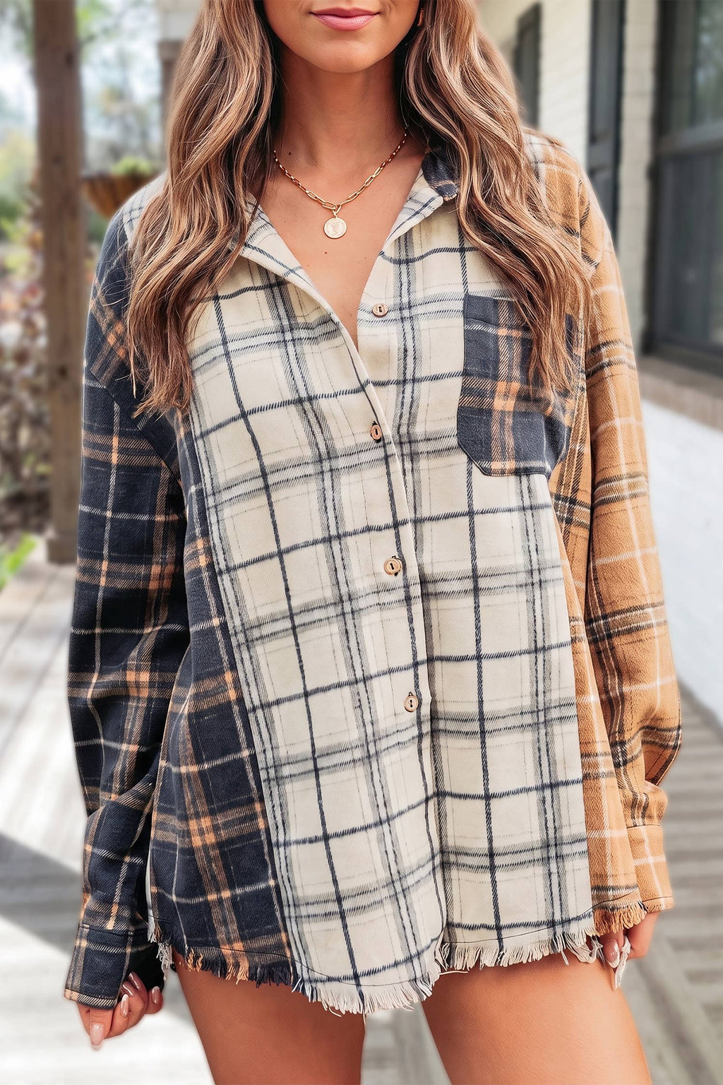 Plaid Button-Up Long Sleeve Shift Silhouette Shacket