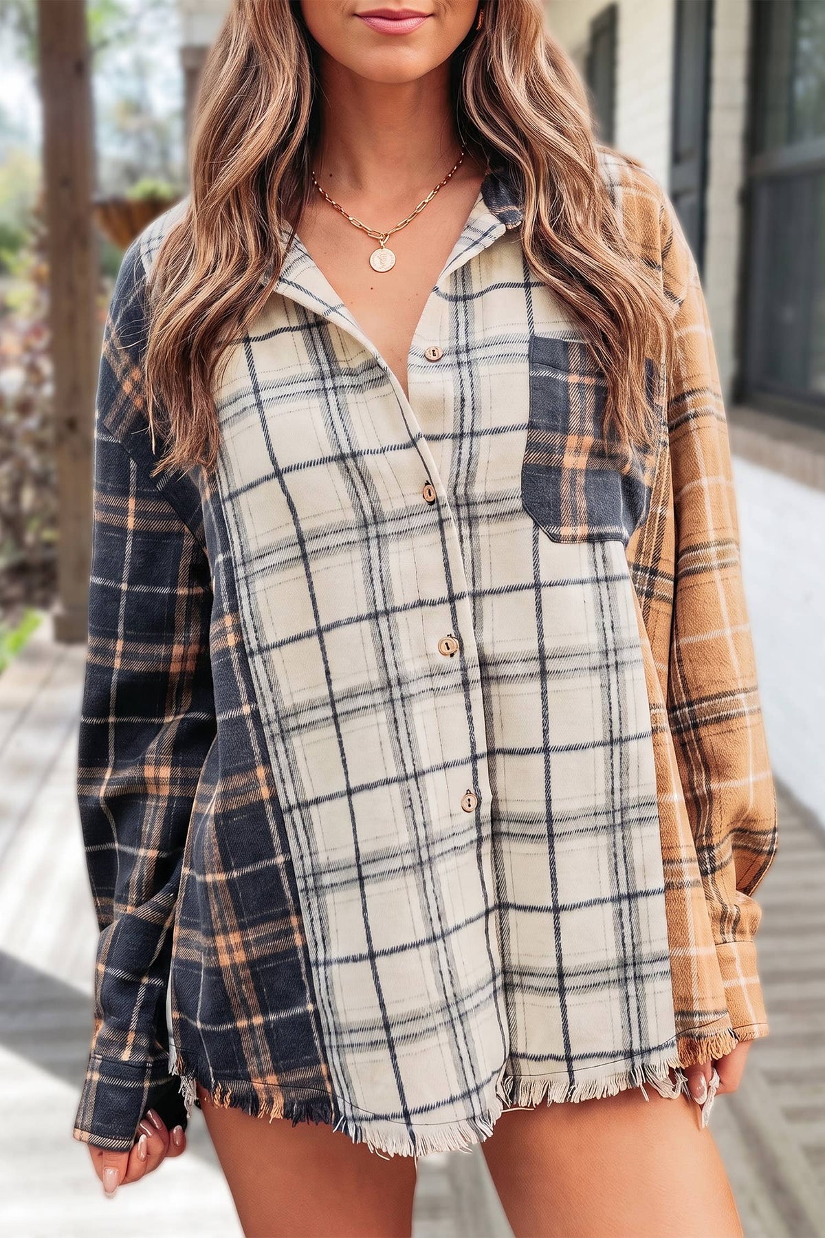 Plaid Button-Up Long Sleeve Shift Silhouette Shacket