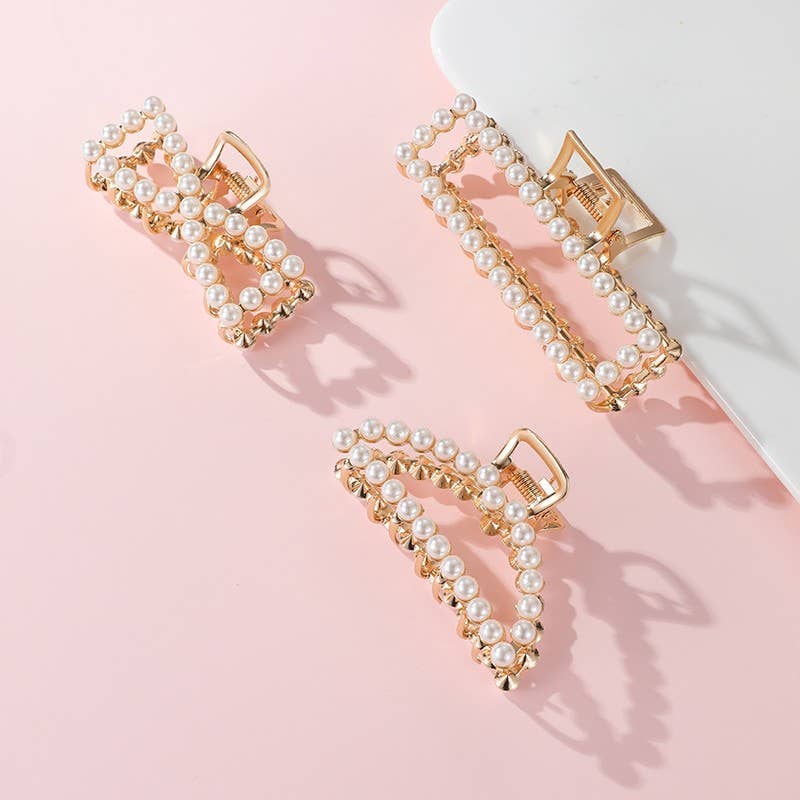 ELEGANT PEARL GOLD HAIR CLAW CLIPS | 40H1153