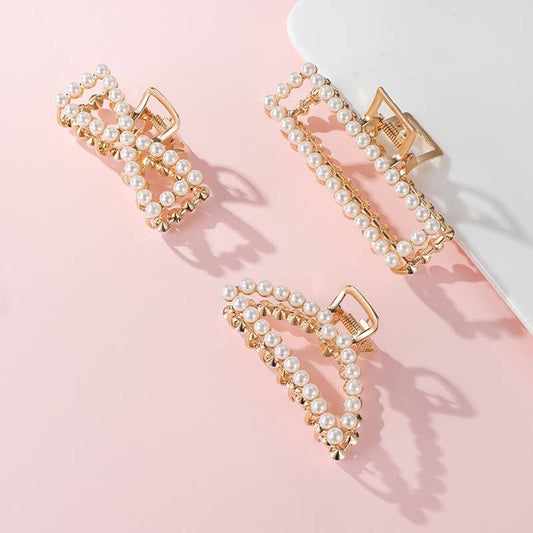 ELEGANT PEARL GOLD HAIR CLAW CLIPS | 40H1153