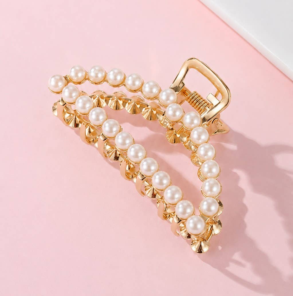 ELEGANT PEARL GOLD HAIR CLAW CLIPS | 40H1153