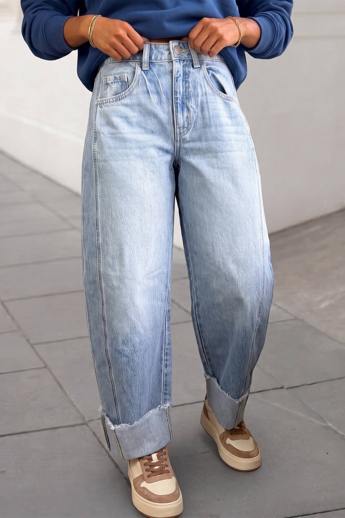 Raw Hem Turnup Loose Ankle-length Jeans