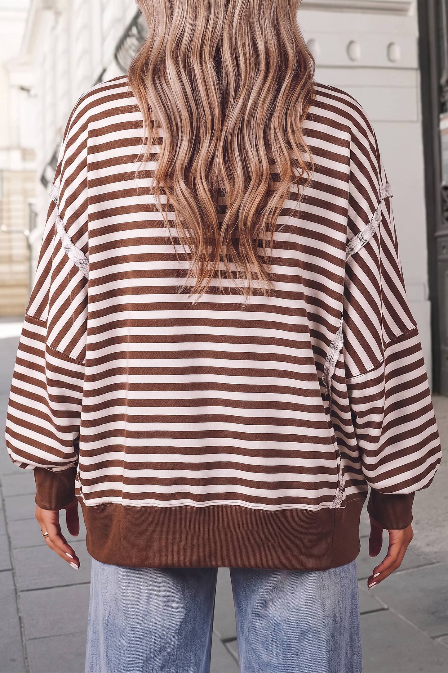 Striped Print Split Hem  Oversized Sweatshirt | S-XL : Blue Stripe / M