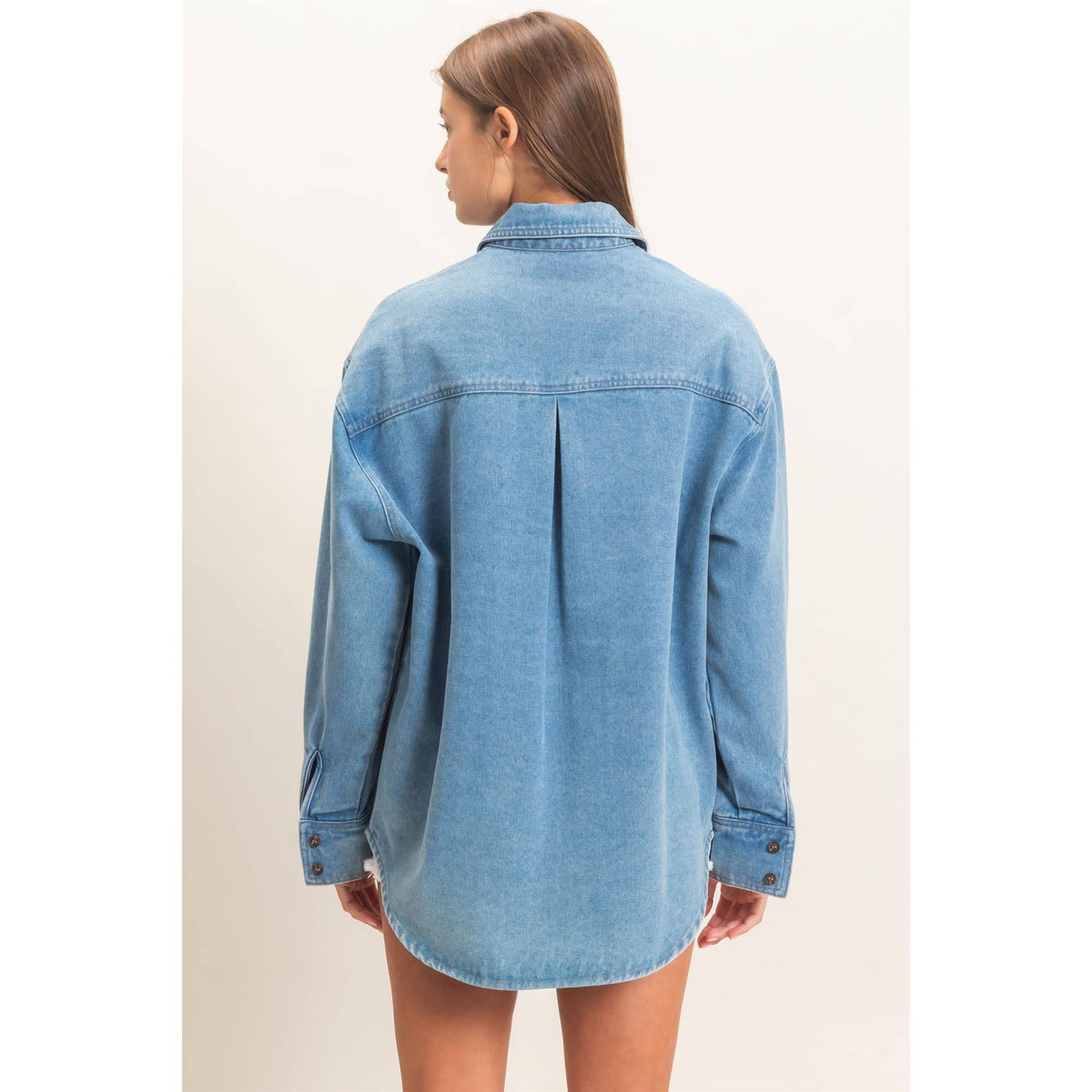 Denim Button-Up Collar Shirt