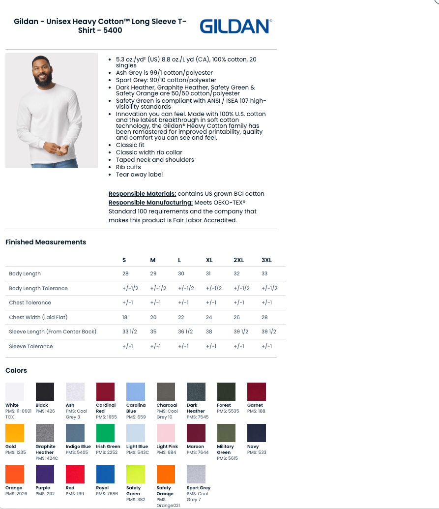 Gildan Adult Heavy Cotton Long-Sleeve Blank T-Shirt | 5400