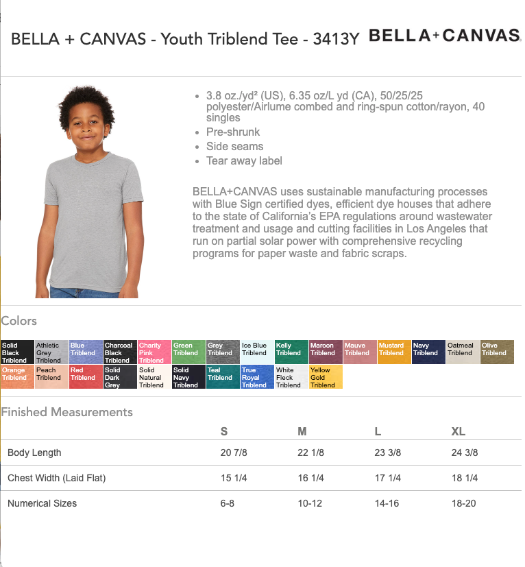 Bella Canvas Youth Triblend Short-Sleeve T-Shirt | 3413Y