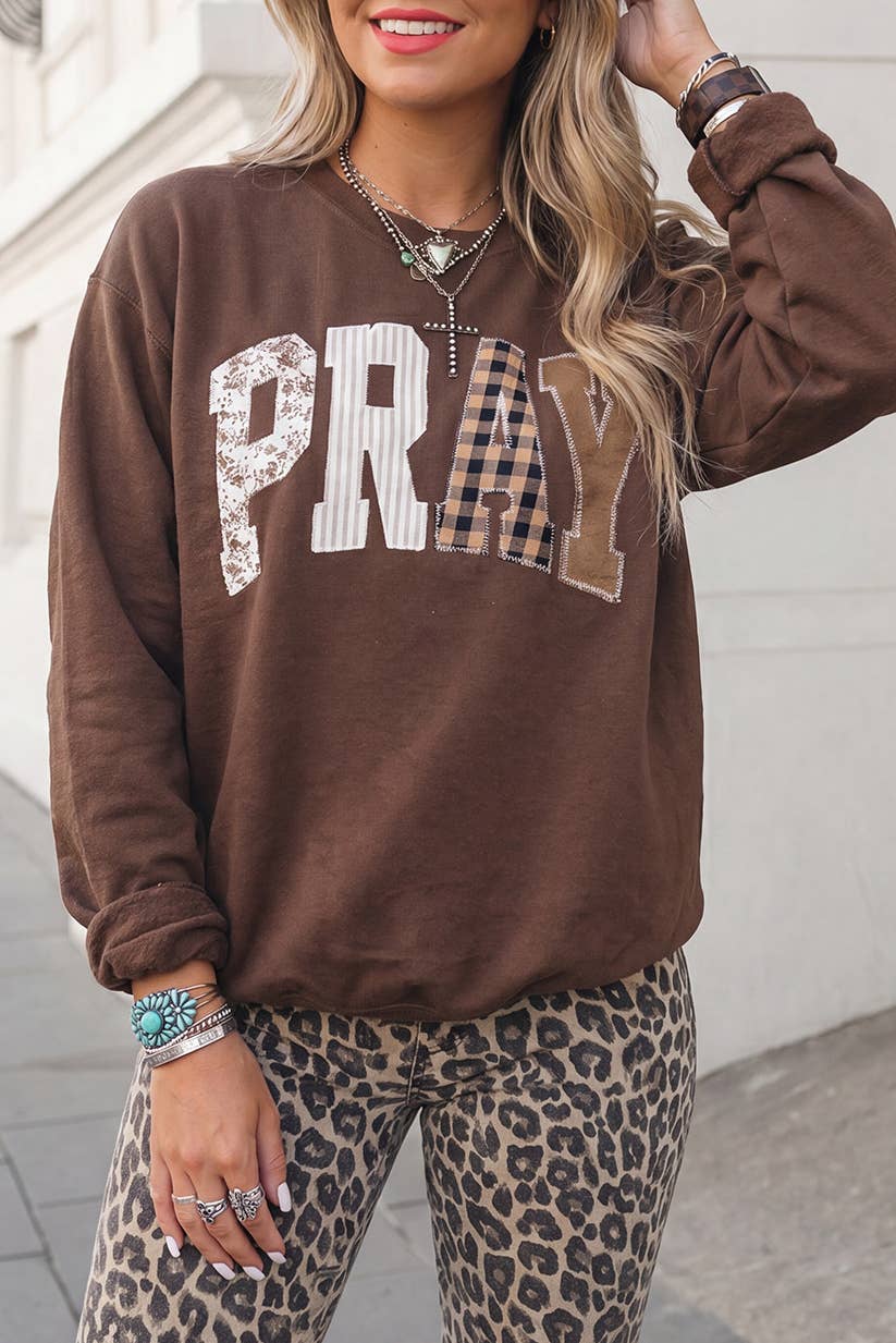 PRAY Graphic Letter Print Western Sweatshirt