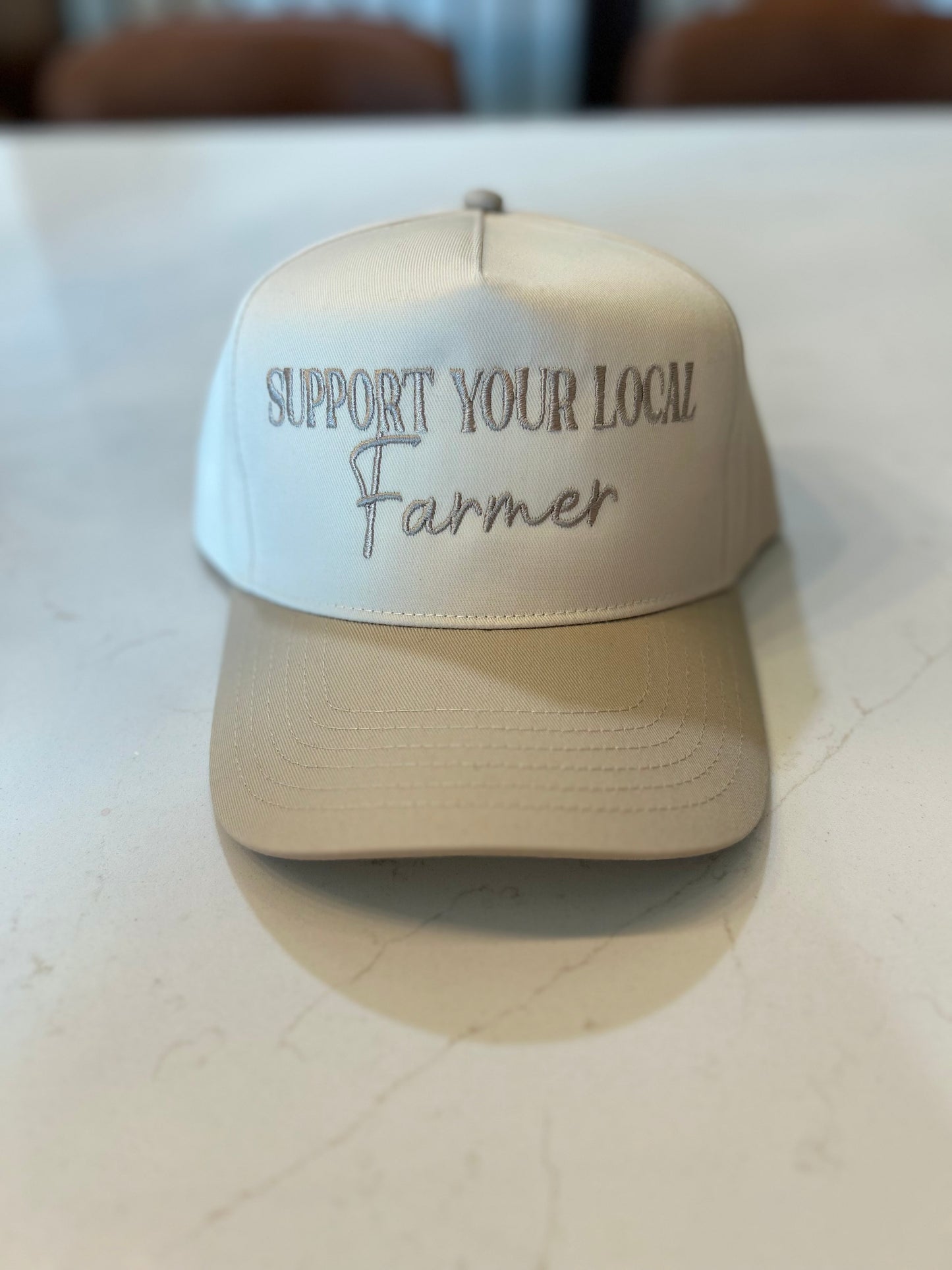 Support Your Local Farmer Embroidered Hat: Natural/Tan