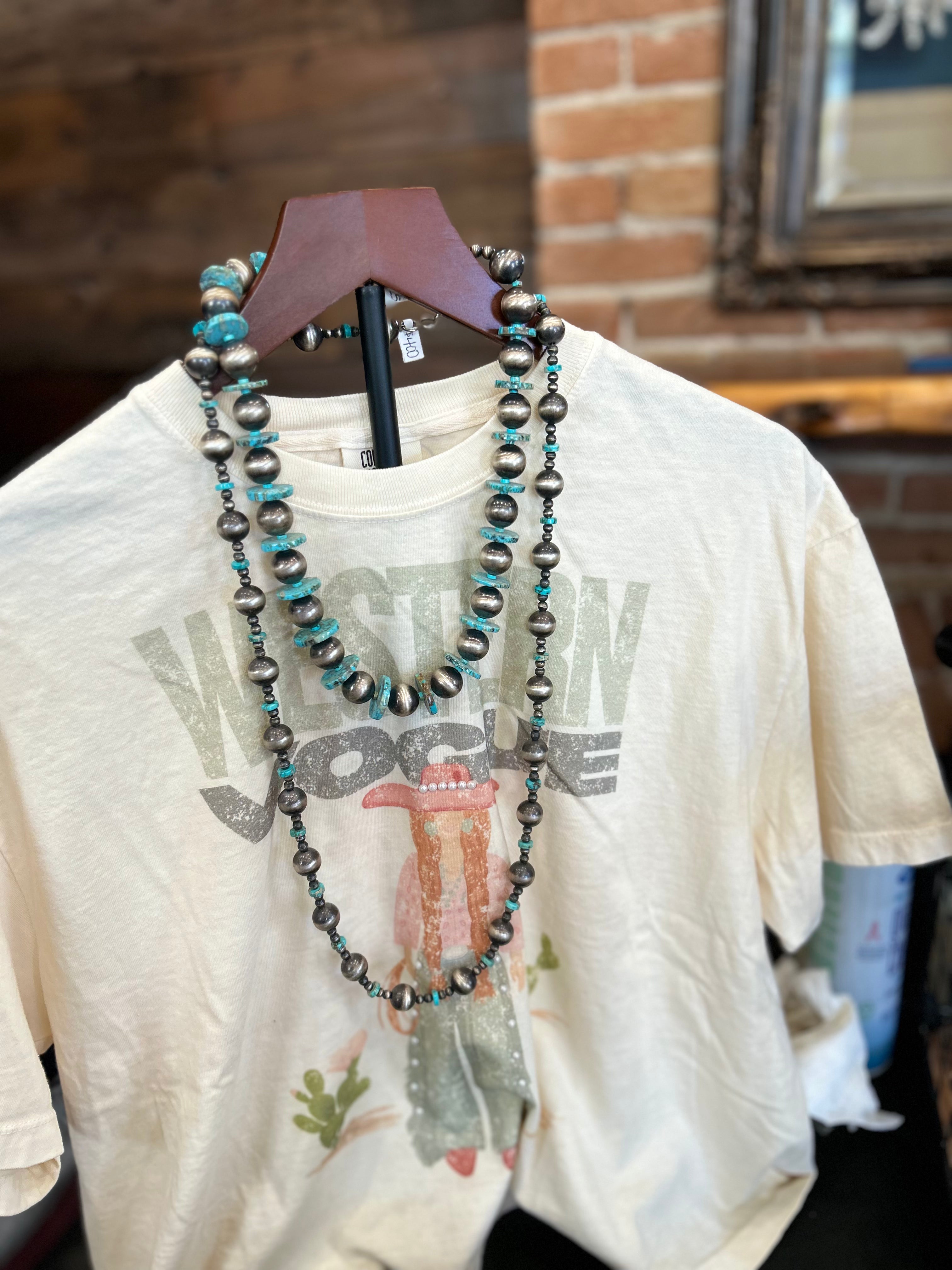 Turquoise slab + navajo pearl necklaces