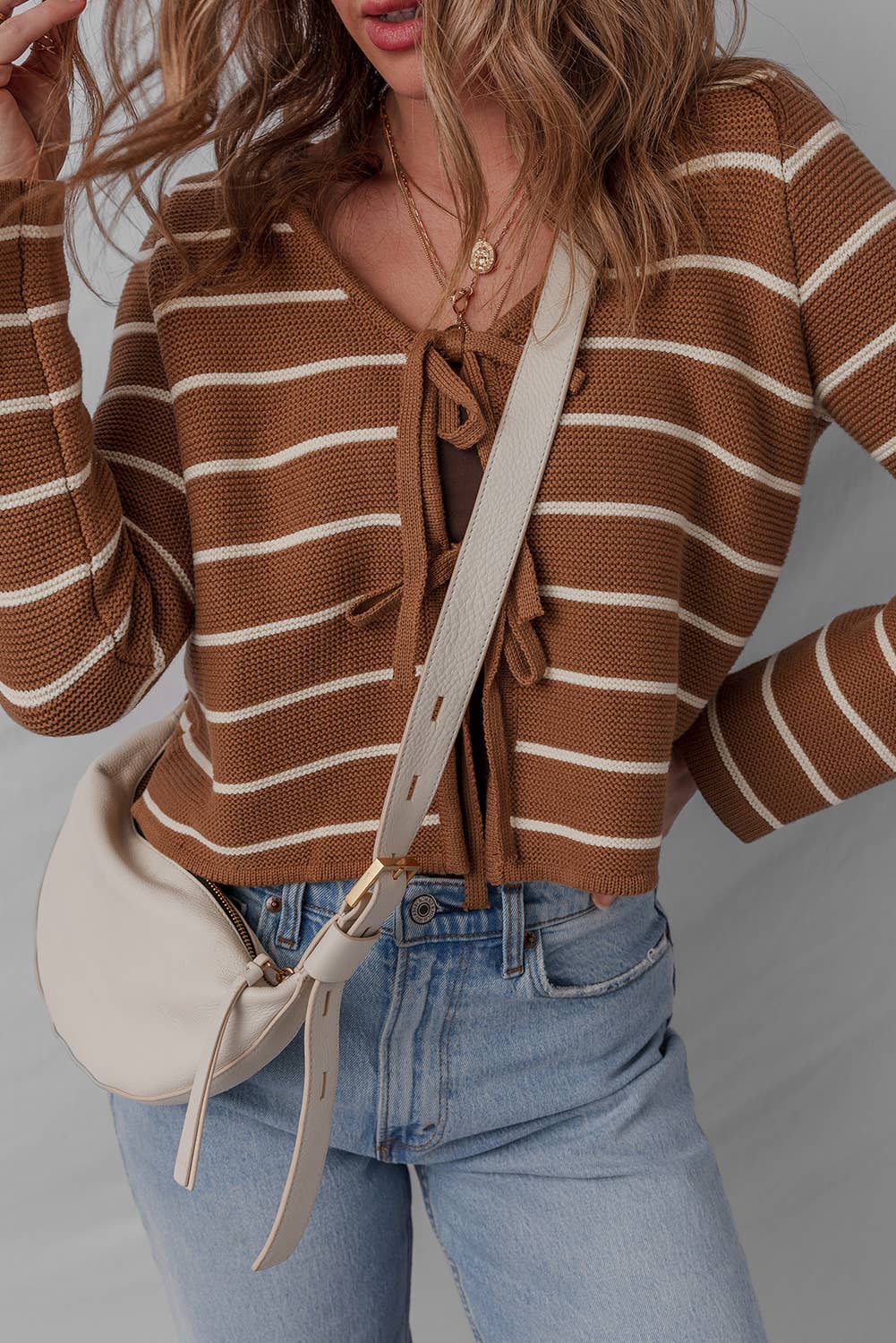 Stripe Knit Tie Front Cardigan Sweater
