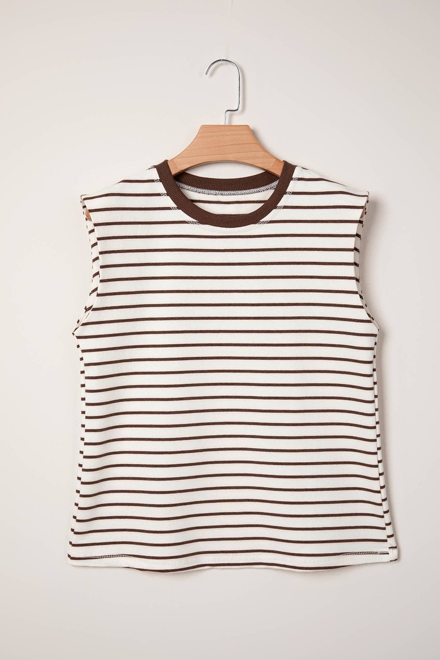 Stripe Ribbed Round Neck Trim Loose Tank Top
