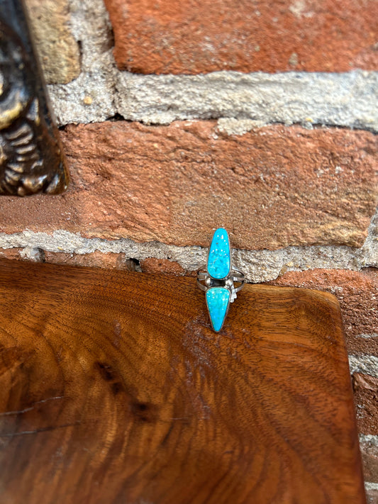 Double stone genuine turquoise ring - 8.5
