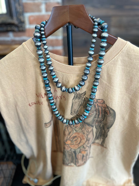 Turquoise slab + navajo pearl necklaces