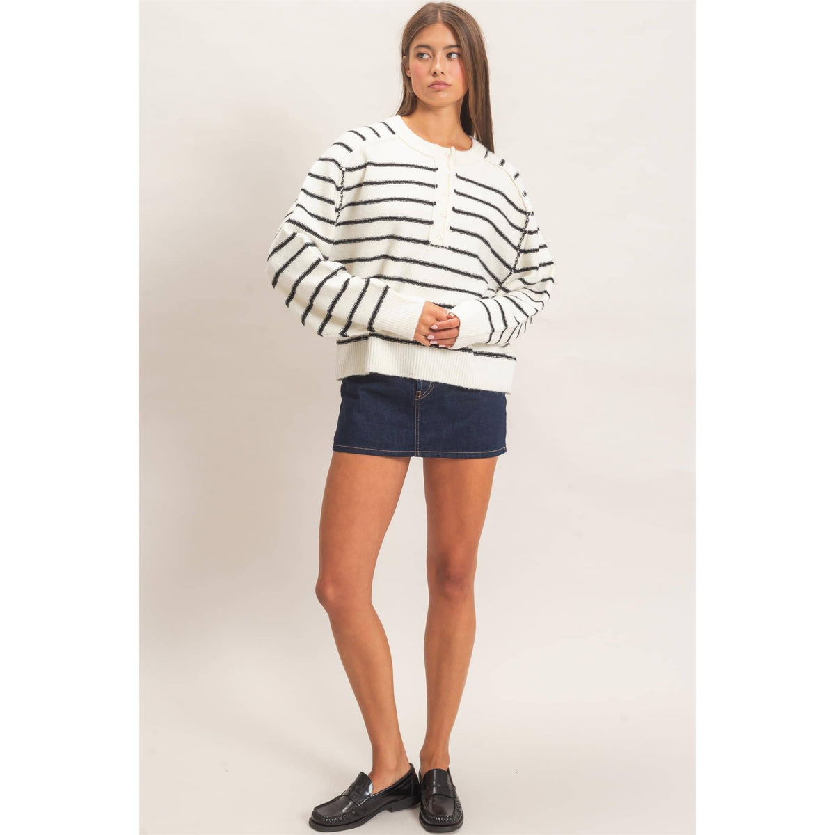 Stripe Henley Sweater