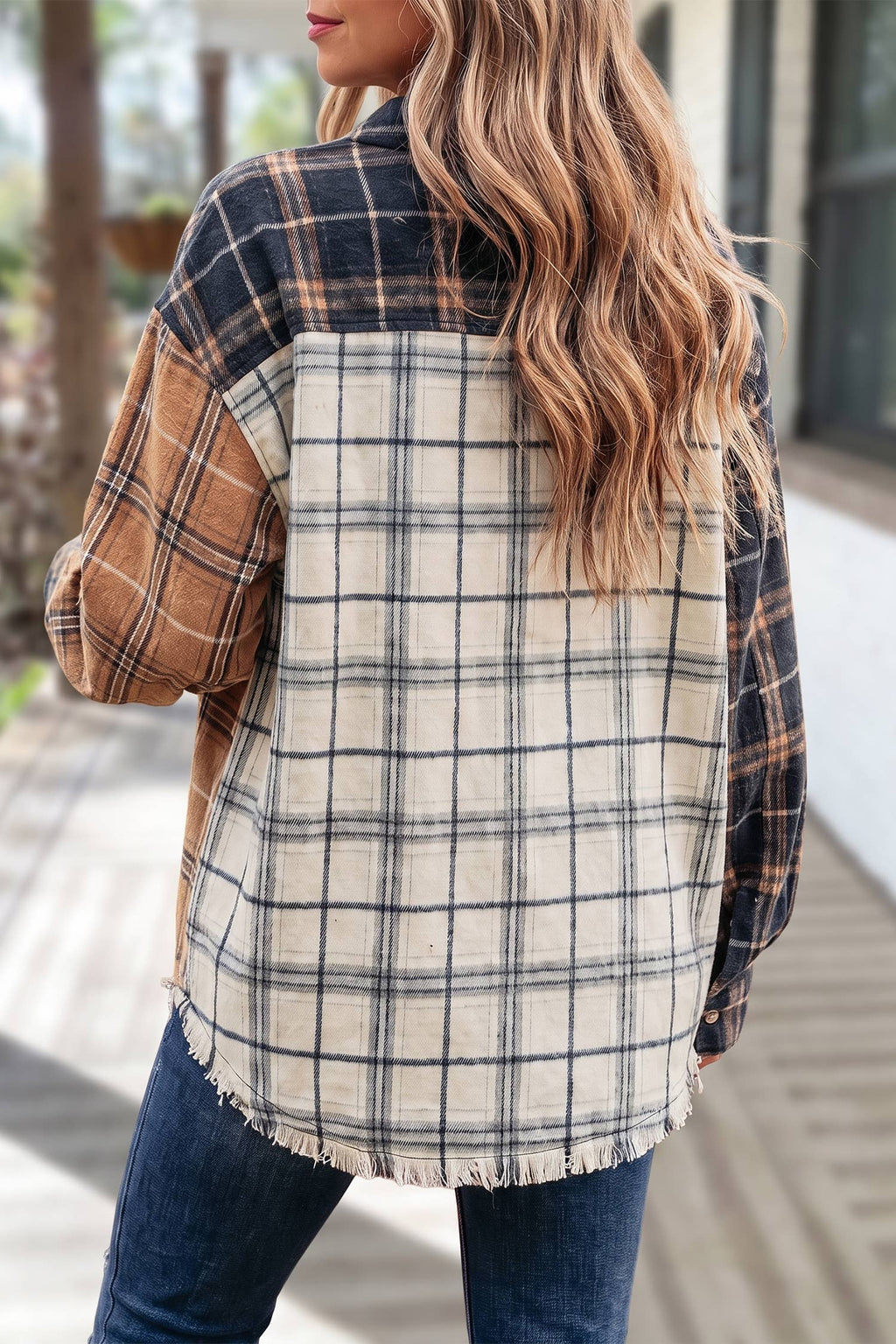 Plaid Button-Up Long Sleeve Shift Silhouette Shacket