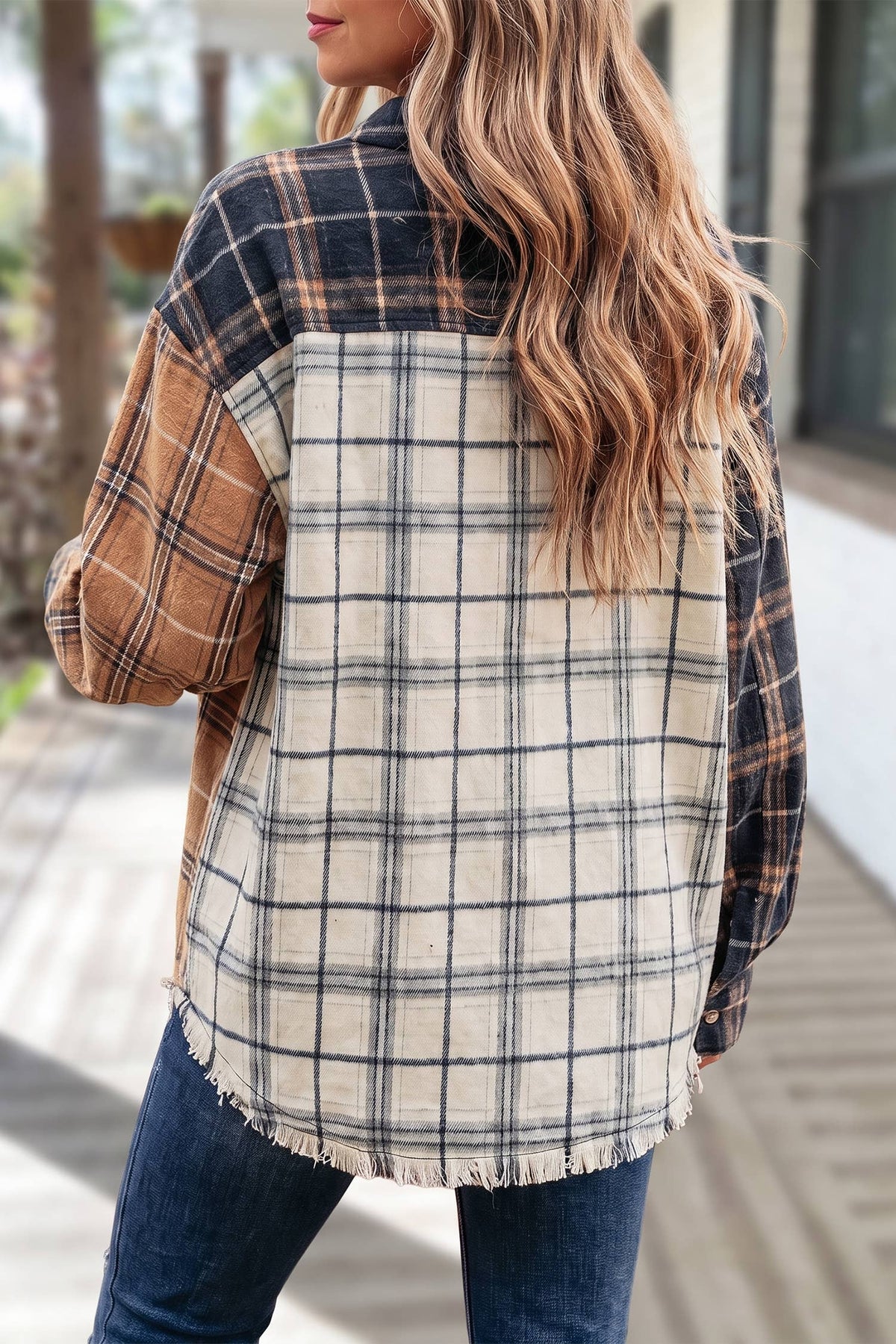 Plaid Button-Up Long Sleeve Shift Silhouette Shacket