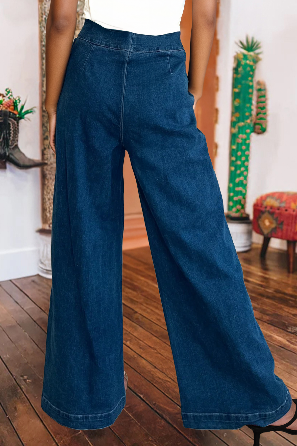 Western Hardware Decor Patched Pockets Denim Pants