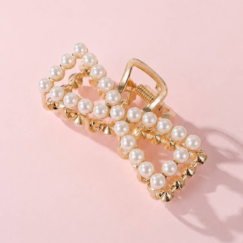 ELEGANT PEARL GOLD HAIR CLAW CLIPS | 40H1153