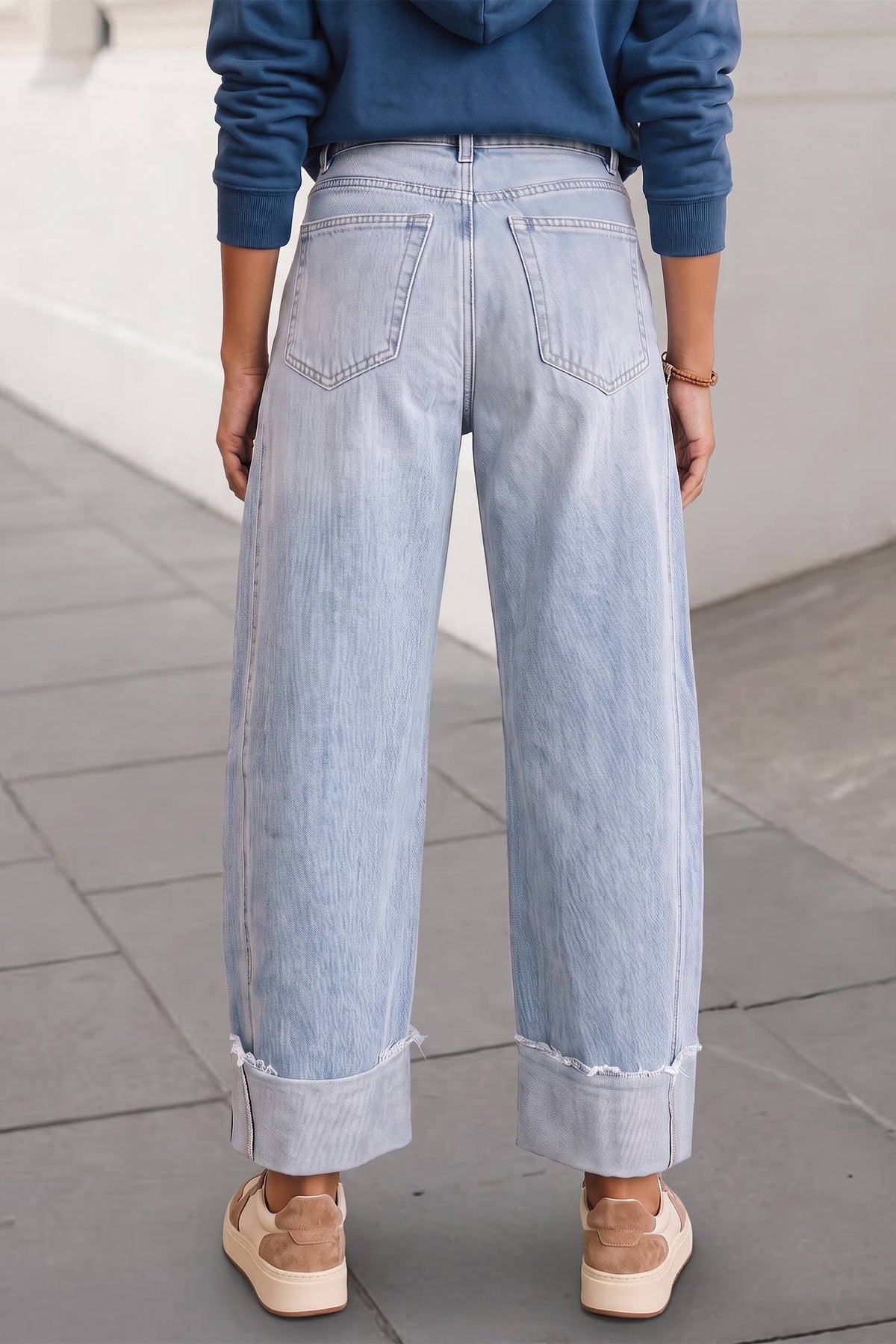 Raw Hem Turnup Loose Ankle-length Jeans