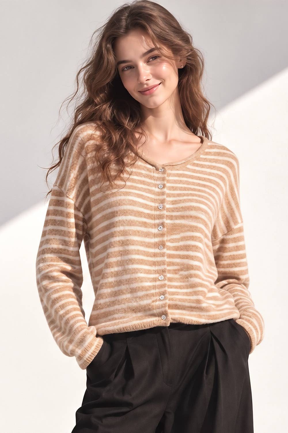Button Down Stripe Sweater
