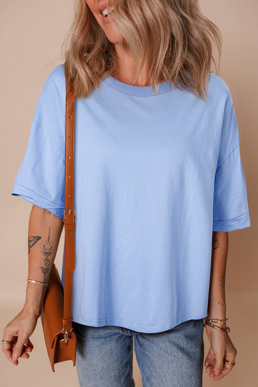 Loose Half Sleeve Hi Low Hem T Shirt