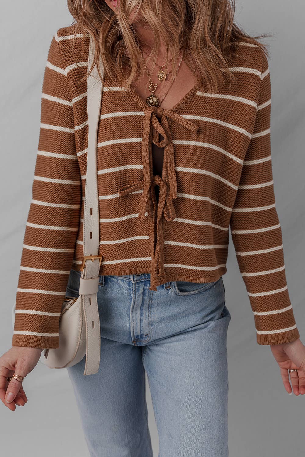 Stripe Knit Tie Front Cardigan Sweater