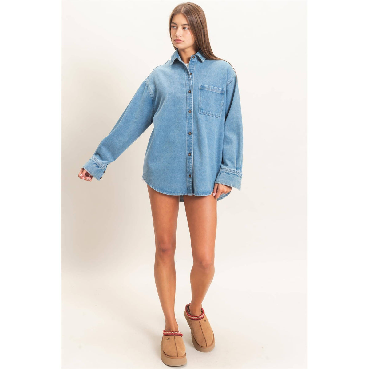 Denim Button-Up Collar Shirt